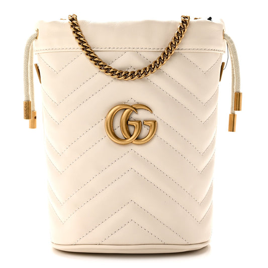 Calfskin Matelasse Mini GG Marmont 2.0 Bucket Bag White