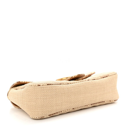 Raffia Elaphe Matelasse Small GG Marmont Shoulder Bag Natural Cream Brown