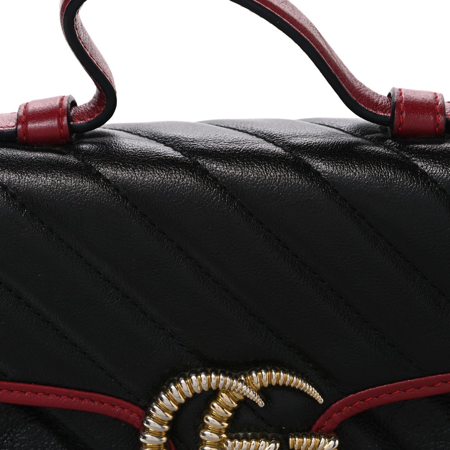 Vintage Effect Calfskin Matelasse Diagonal Mini Torchon GG Marmont Top Handle Shoulder Bag Black Romantic Cherry