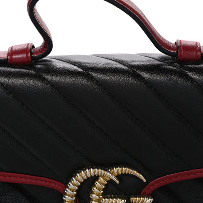 Vintage Effect Calfskin Matelasse Diagonal Mini Torchon GG Marmont Top Handle Shoulder Bag Black Romantic Cherry