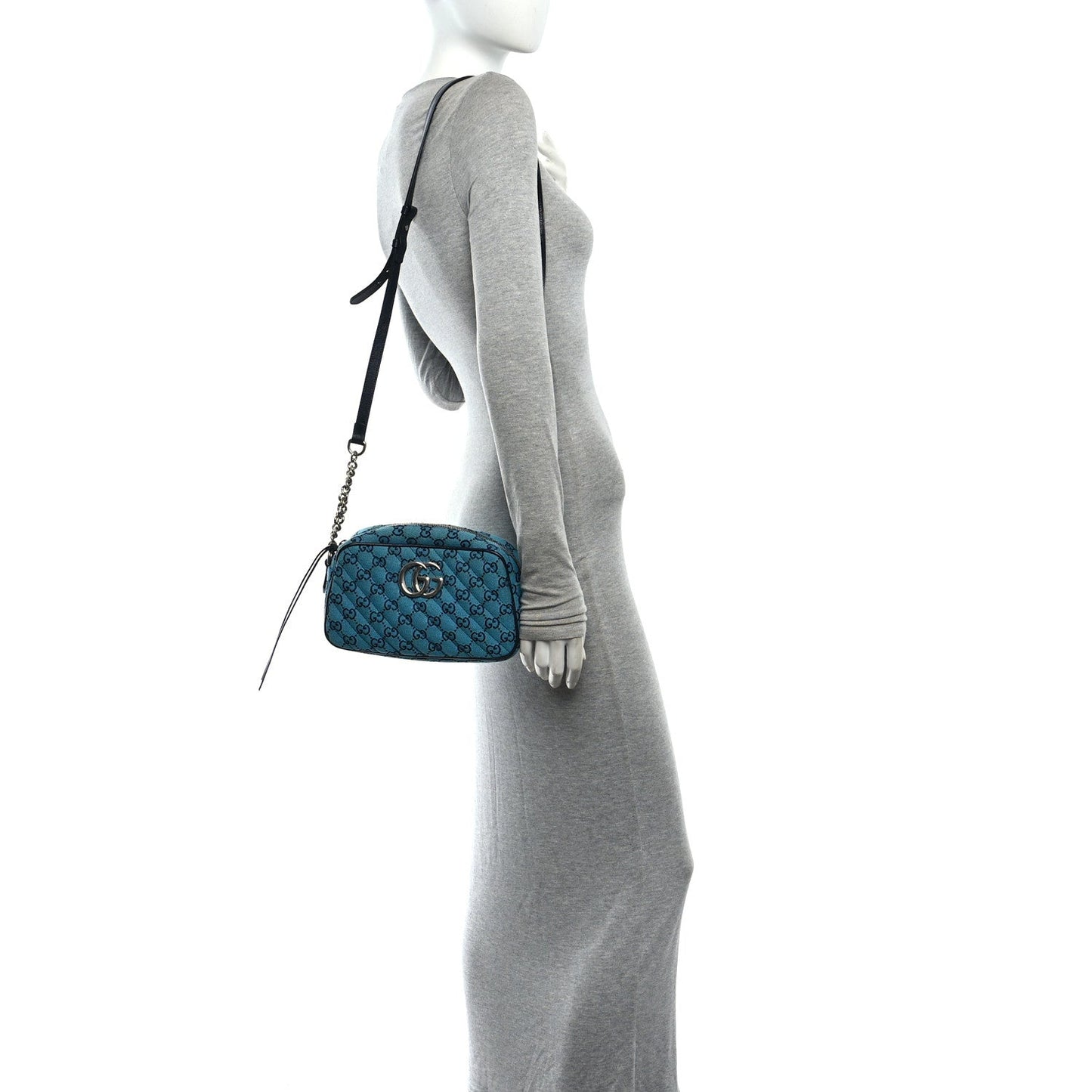 Monogram Multicolor Matelasse Diagonal Small GG Marmont Chain Shoulder Bag Light Blue Light Blue