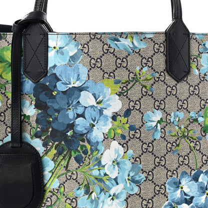 GG Supreme Monogram Blooms Medium Reversible Tote Beige Blue Navy