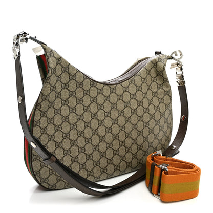 GG Supreme Monogram Textured Calfskin Web Large Attache Shoulder Bag Beige Ebony New Acero