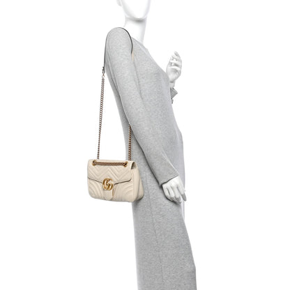 Calfskin Matelasse Small GG Marmont Shoulder Bag White