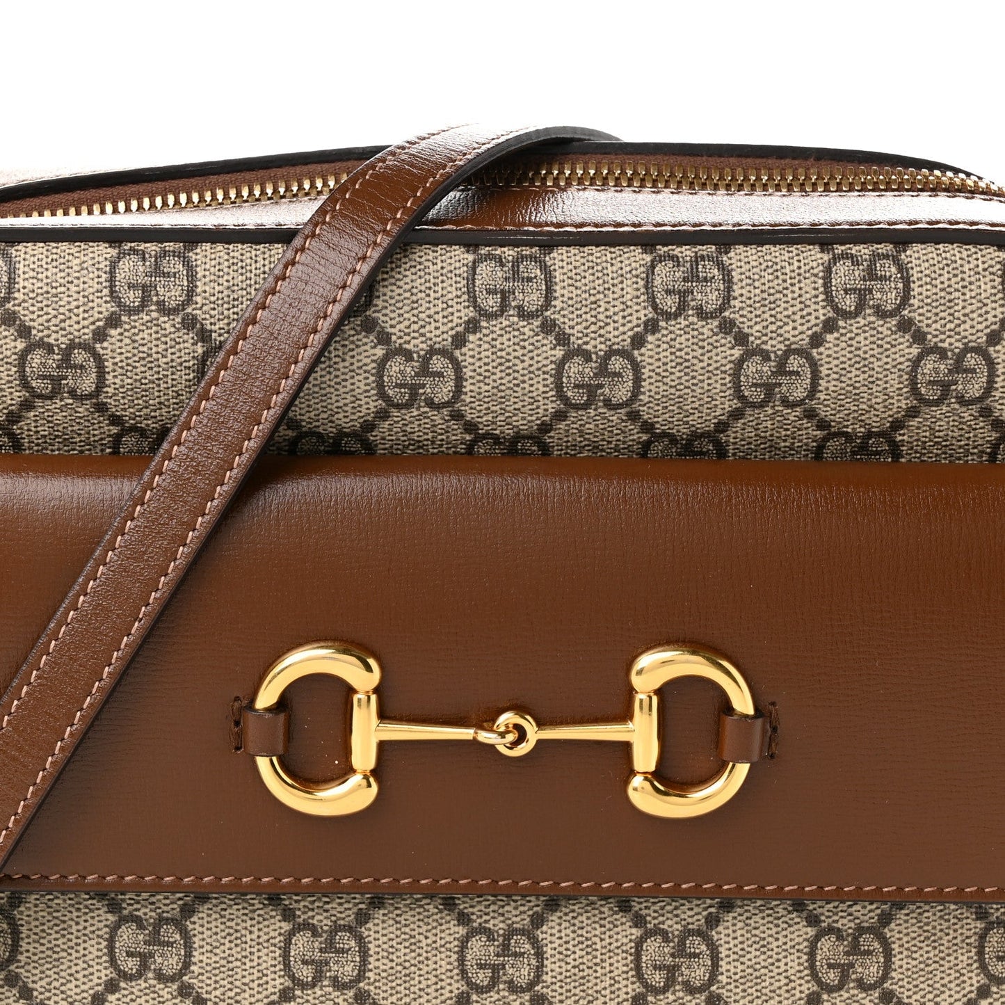 GG Supreme Monogram Small Horsebit 1955 Shoulder Bag Beige Brown Sugar