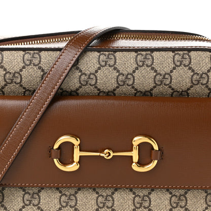 GG Supreme Monogram Small Horsebit 1955 Shoulder Bag Beige Brown Sugar