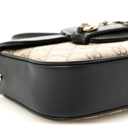 GG Supreme Monogram Horsebit 1955 Soft Small Shoulder Bag Beige Black