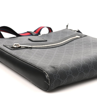 GG Supreme Monogram Appia Calfskin Web Flat Messenger Bag Black Grey