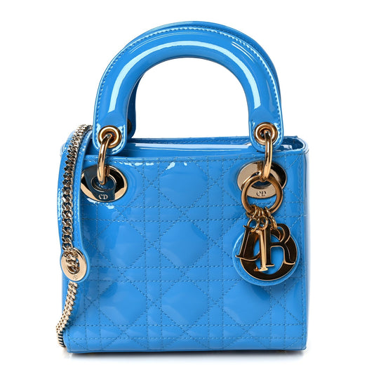 Patent Cannage Mini Lady Dior Blue
