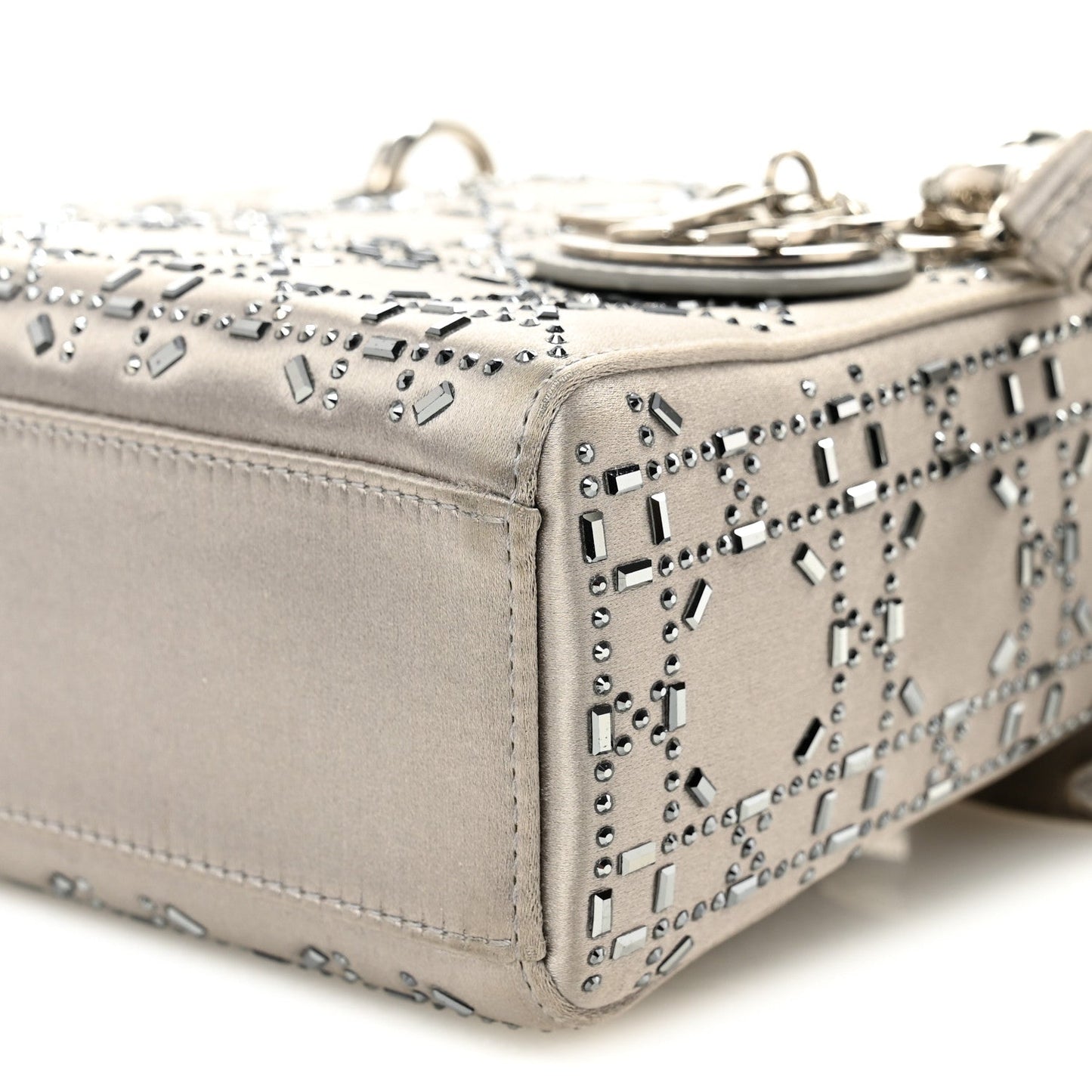 Satin Crystal Cannage Mini Lady Dior Gray