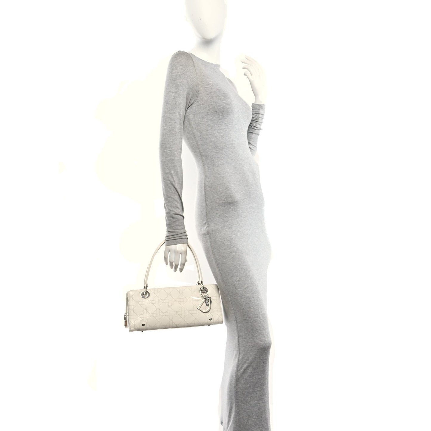 Calfskin Cannage Stitched East West Lady Dior White