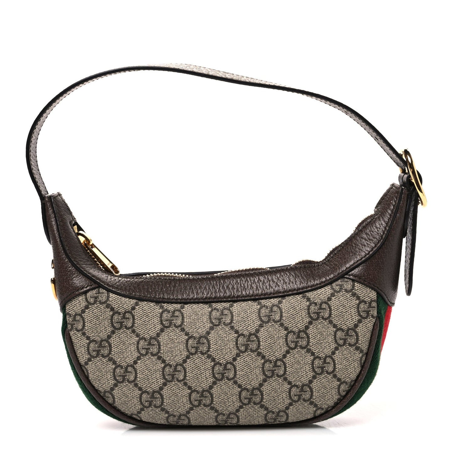 GG Supreme Monogram Textured Calfskin Web Mini Ophidia Half Moon Hobo Beige Ebony New Acero