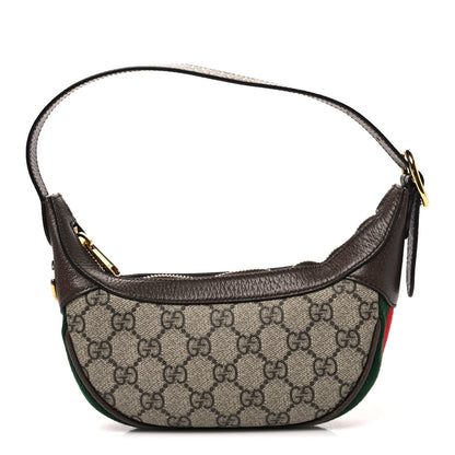 GG Supreme Monogram Textured Calfskin Web Mini Ophidia Half Moon Hobo Beige Ebony New Acero