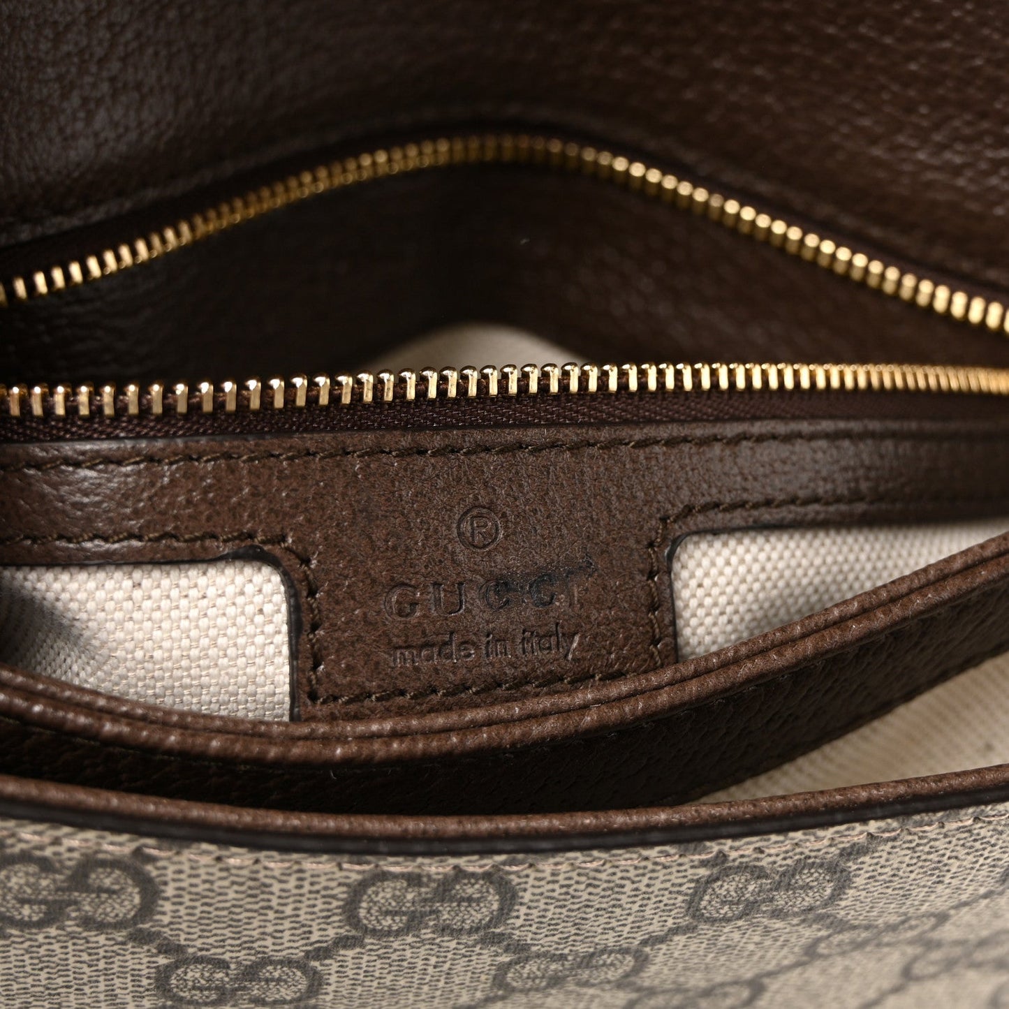 GG Supreme Monogram Textured Dollar Calfskin Web Medium Blondie Top Handle Shoulder Flap Bag Beige Ebony New Acero