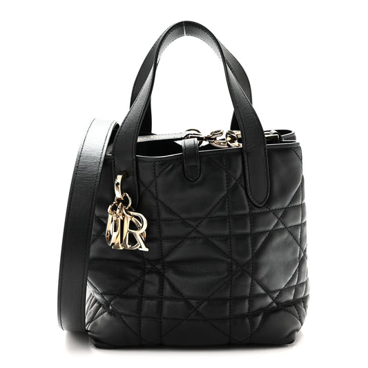 Calfskin Macrocannage Small Toujours Vertical Tote Black