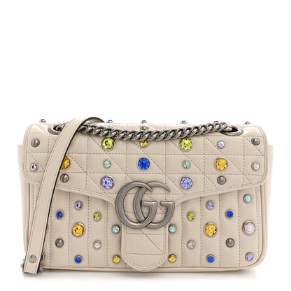 Calfskin Crystal Matelasse Aria Small GG Marmont Shoulder Bag Mystic White Multicolor
