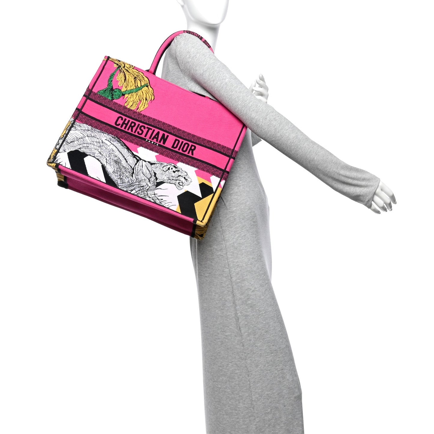 Canvas Embroidered Large Jungle Pop Book Tote Fuchsia Multicolor