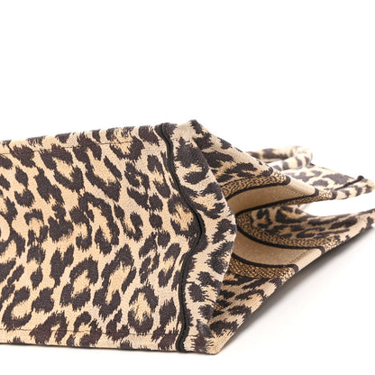 Canvas Mizza Embroidered Medium Leopard Book Tote Beige