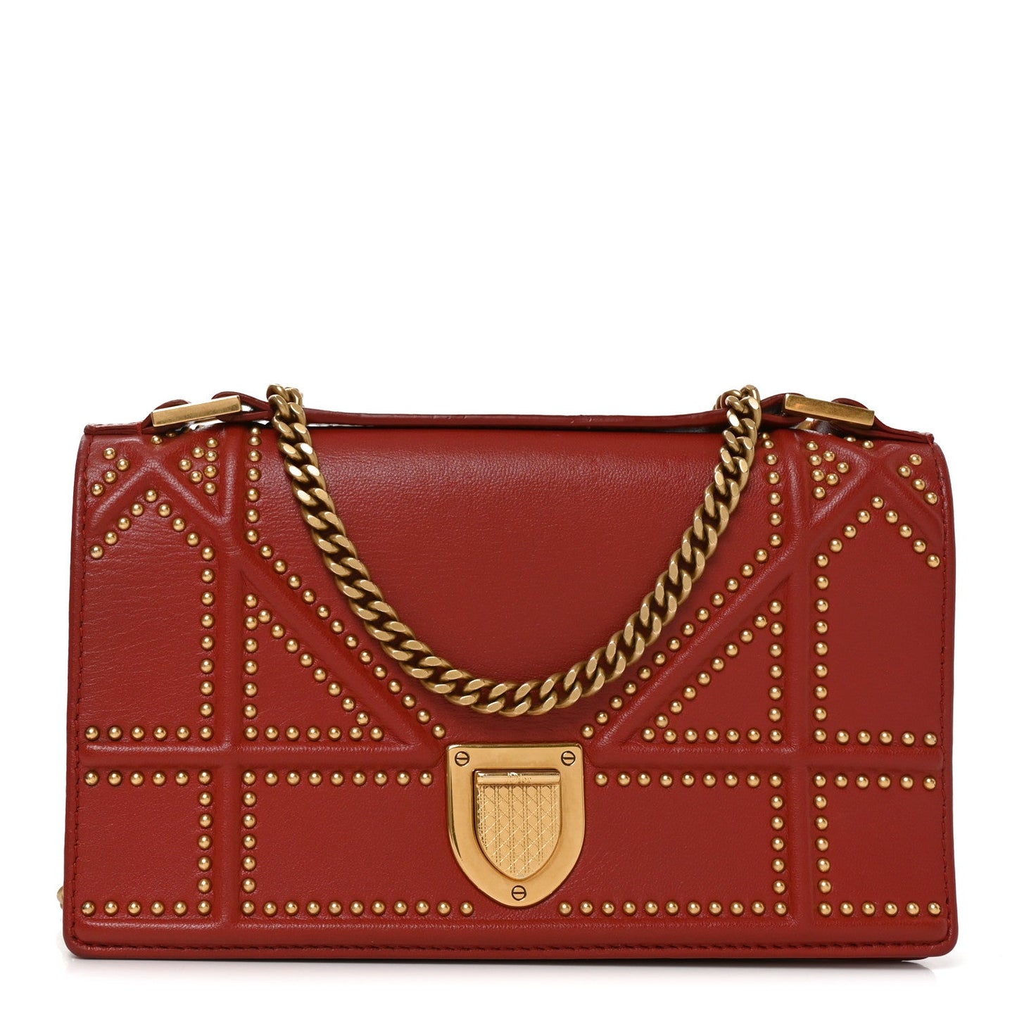 Calfskin Studded Diorama Flap Bag Red