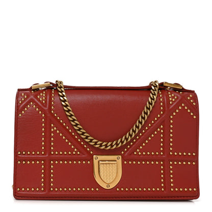 Calfskin Studded Diorama Flap Bag Red