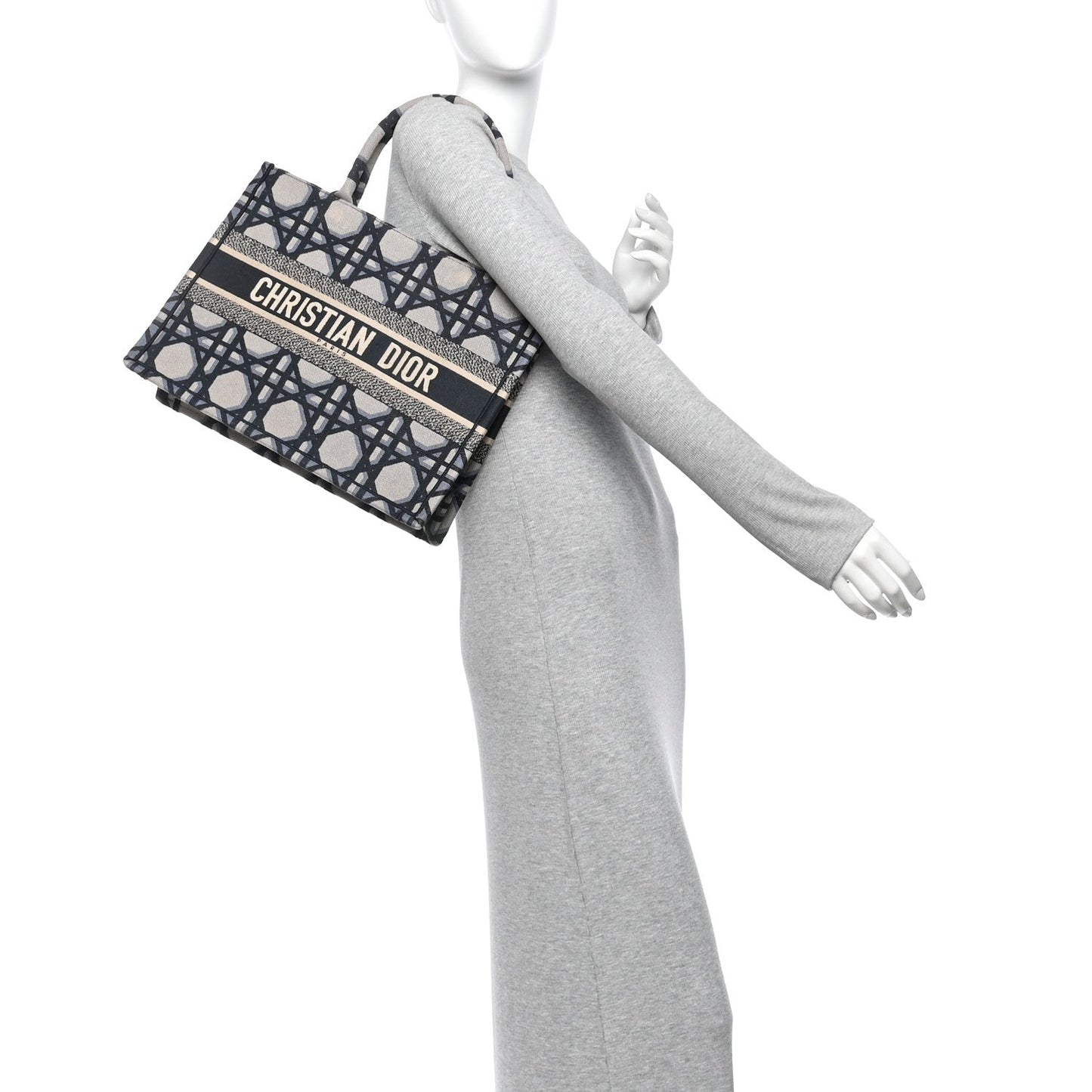 Canvas Macrocannage Embroidered Medium Book Tote Beige Blue