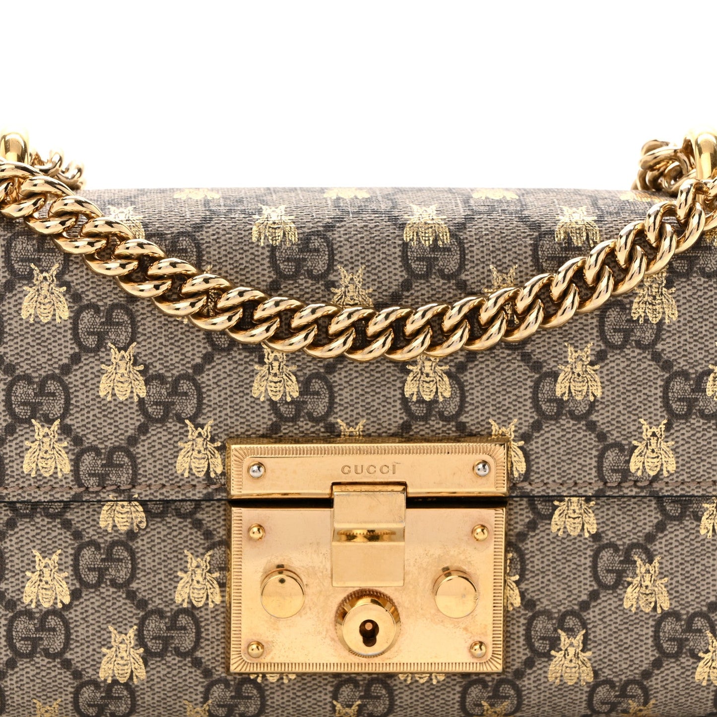 GG Supreme Monogram Bees Small Padlock Shoulder Bag Black