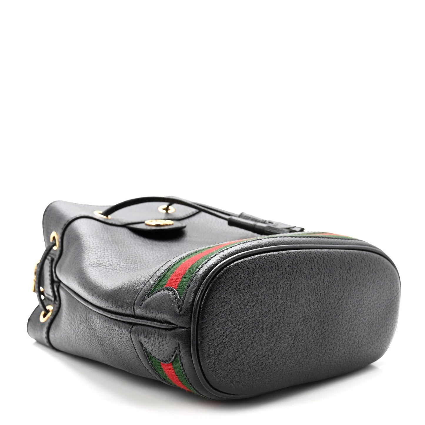 Glazed Textured Calfskin Web Small Ophidia Bucket Bag Black