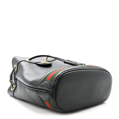 Glazed Textured Calfskin Web Small Ophidia Bucket Bag Black