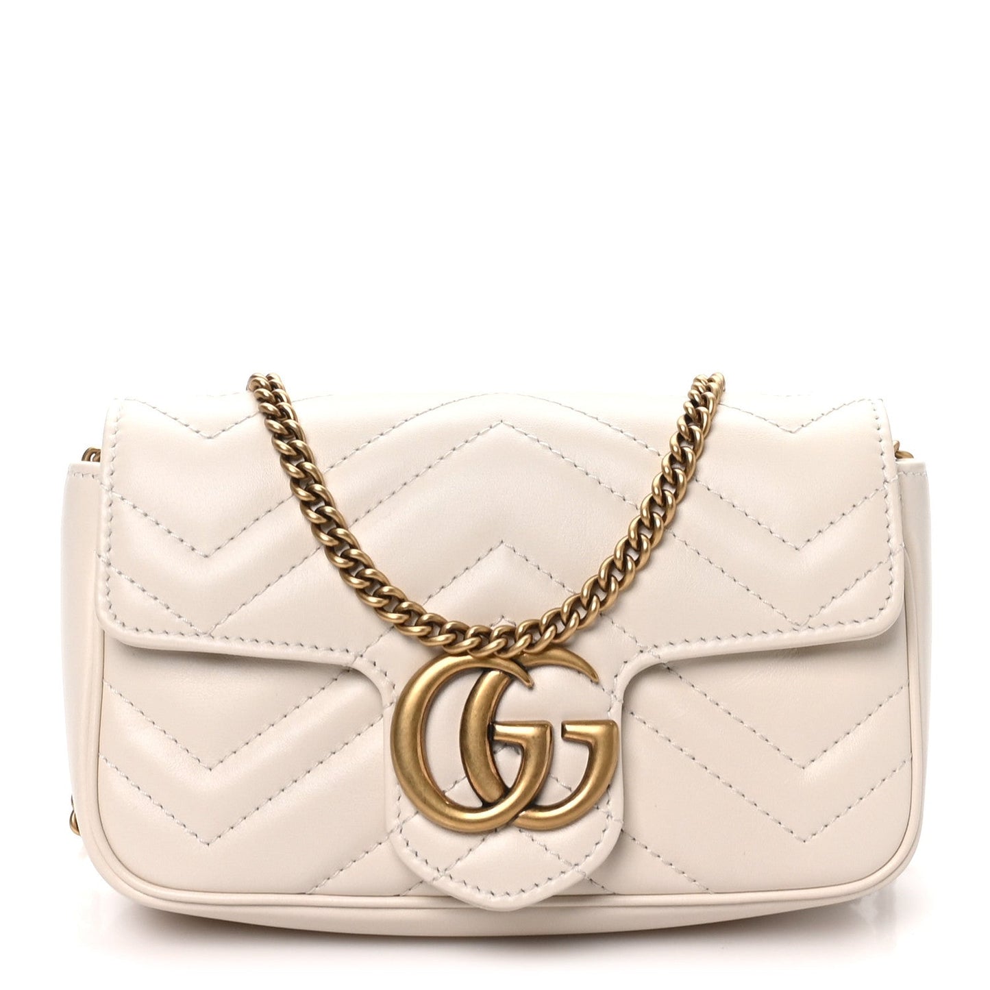 Calfskin Matelasse Super Mini GG Marmont Shoulder Bag White