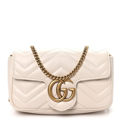Calfskin Matelasse Super Mini GG Marmont Shoulder Bag White