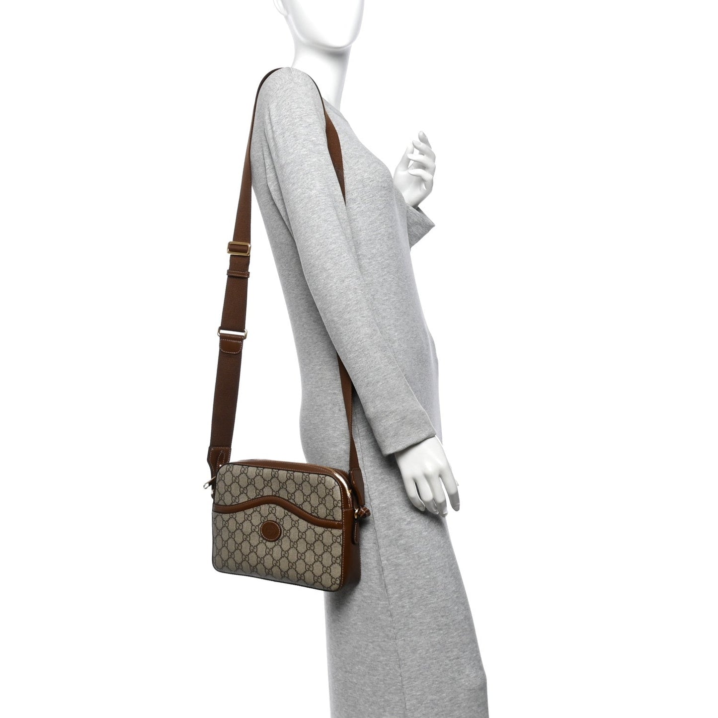 GG Supreme Monogram Azalea Calfskin Retro Interlocking G Messenger Shoulder Bag Beige Ebony Brown Sugar
