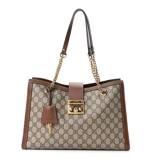 GG Supreme Monogram Medium Padlock Tote Beige Cuir
