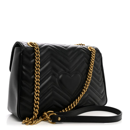 Calfskin Matelasse Medium GG Marmont Shoulder Bag Black