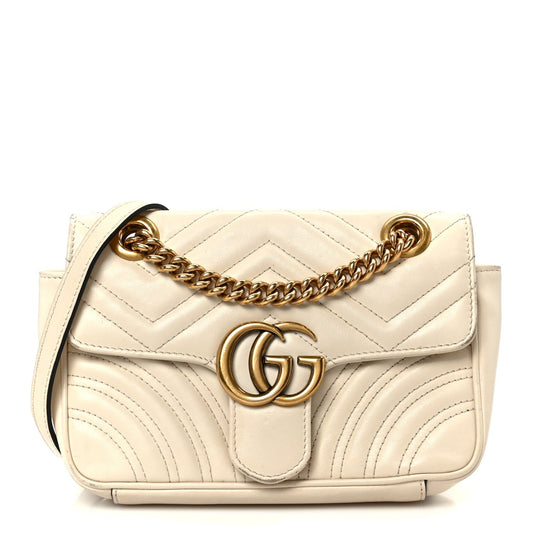 Calfskin Matelasse Mini GG Marmont Shoulder Bag White