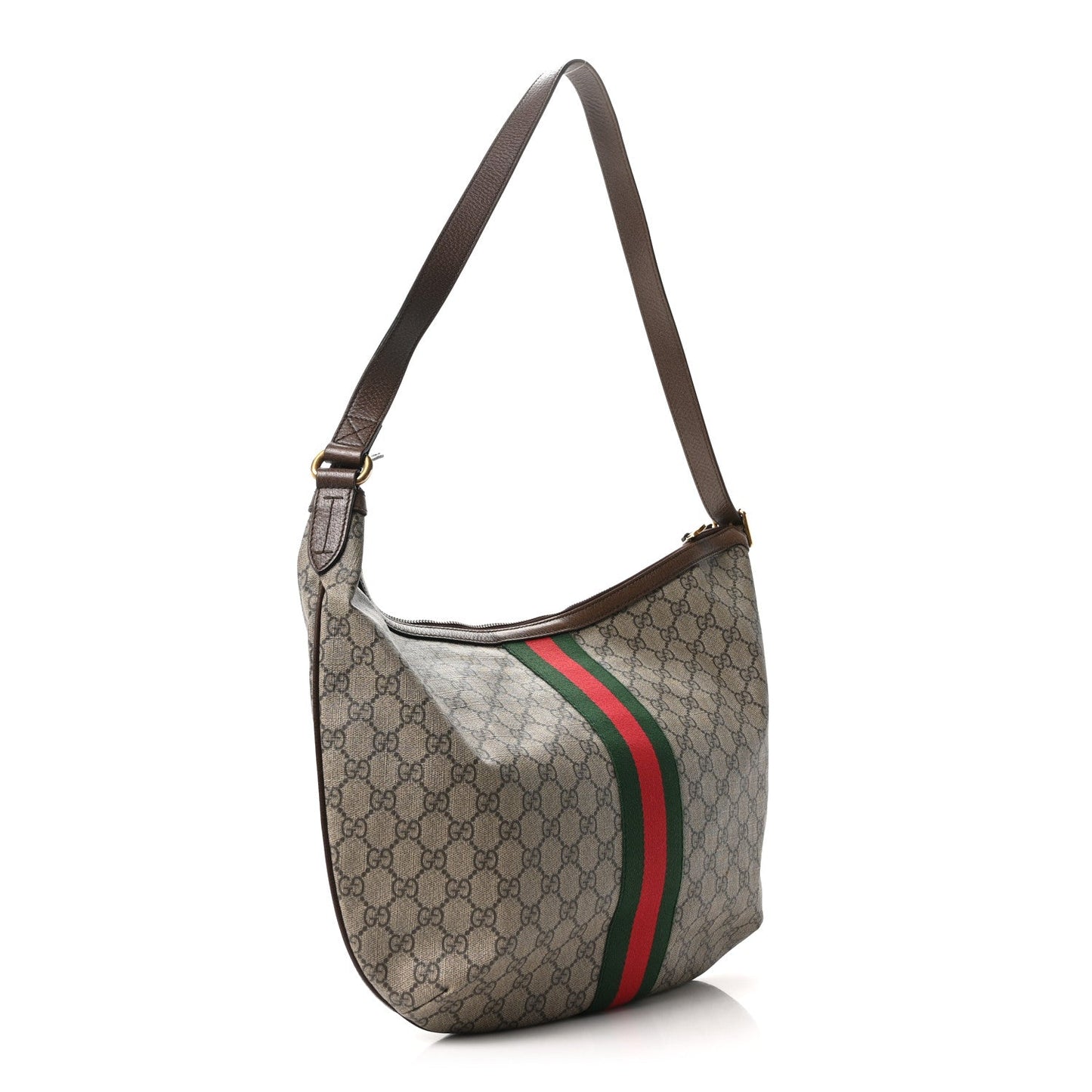GG Supreme Monogram Web Ophidia Half Moon Hobo Brown