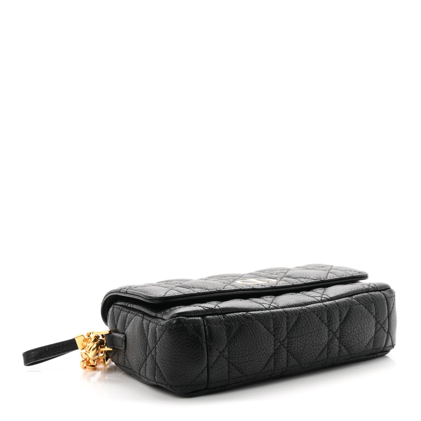 Supple Calfskin Cannage Caro Pouch With Chain  Black