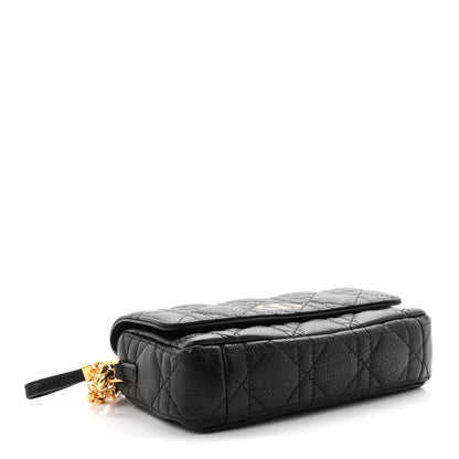 Supple Calfskin Cannage Caro Pouch With Chain  Black