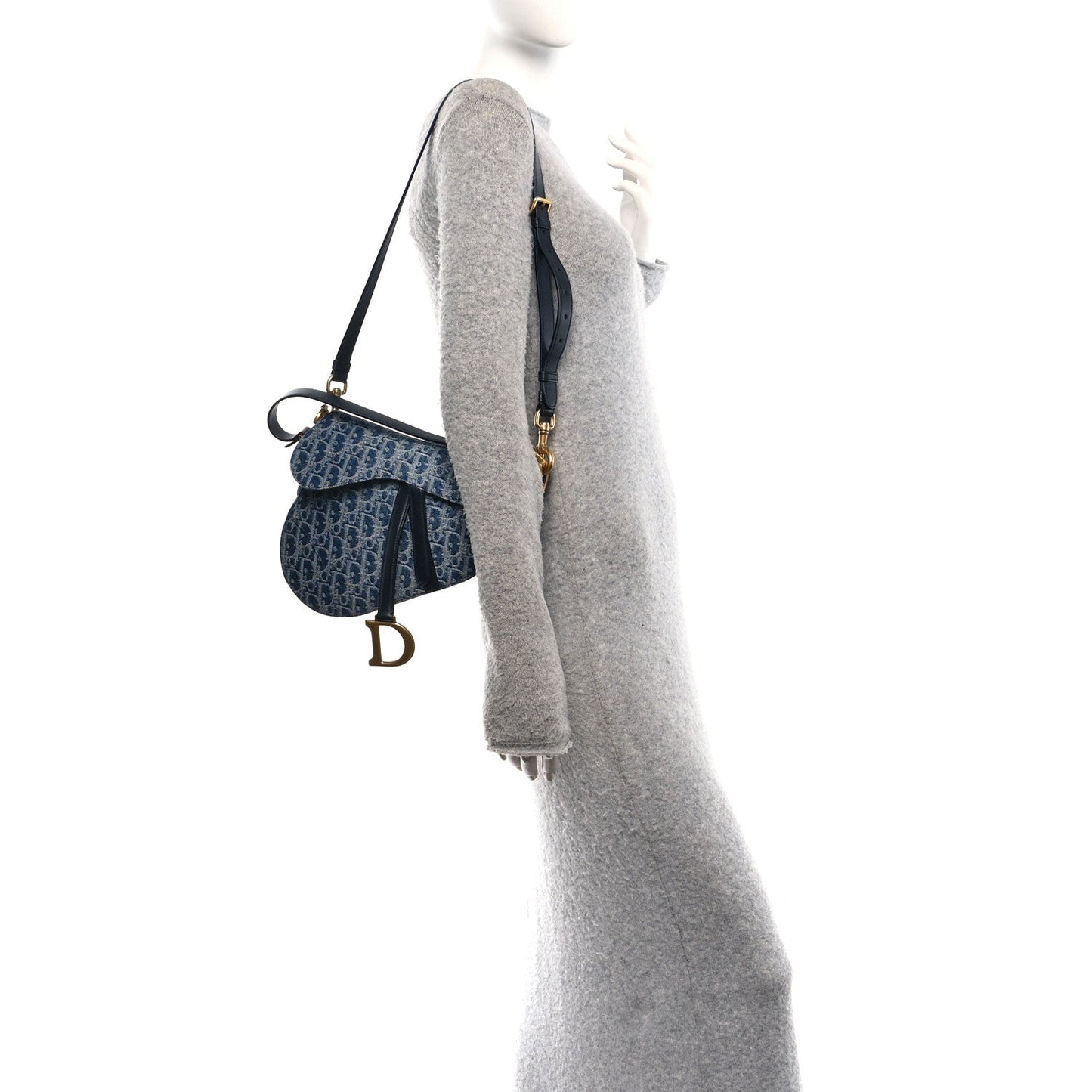 Denim Oblique Jacquard Saddle Bag With Strap Blue