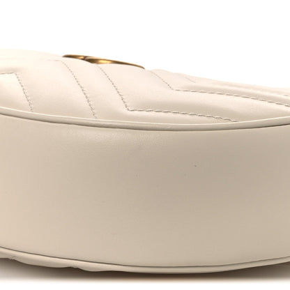 Calfskin Matelasse Chevron Mini GG Marmont Half Moon Hobo Mystic White