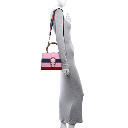Moon Calfskin Web Medium Dionysus Bamboo Top Handle Bag Sugar Pink Blue Agata Hibiscus Red