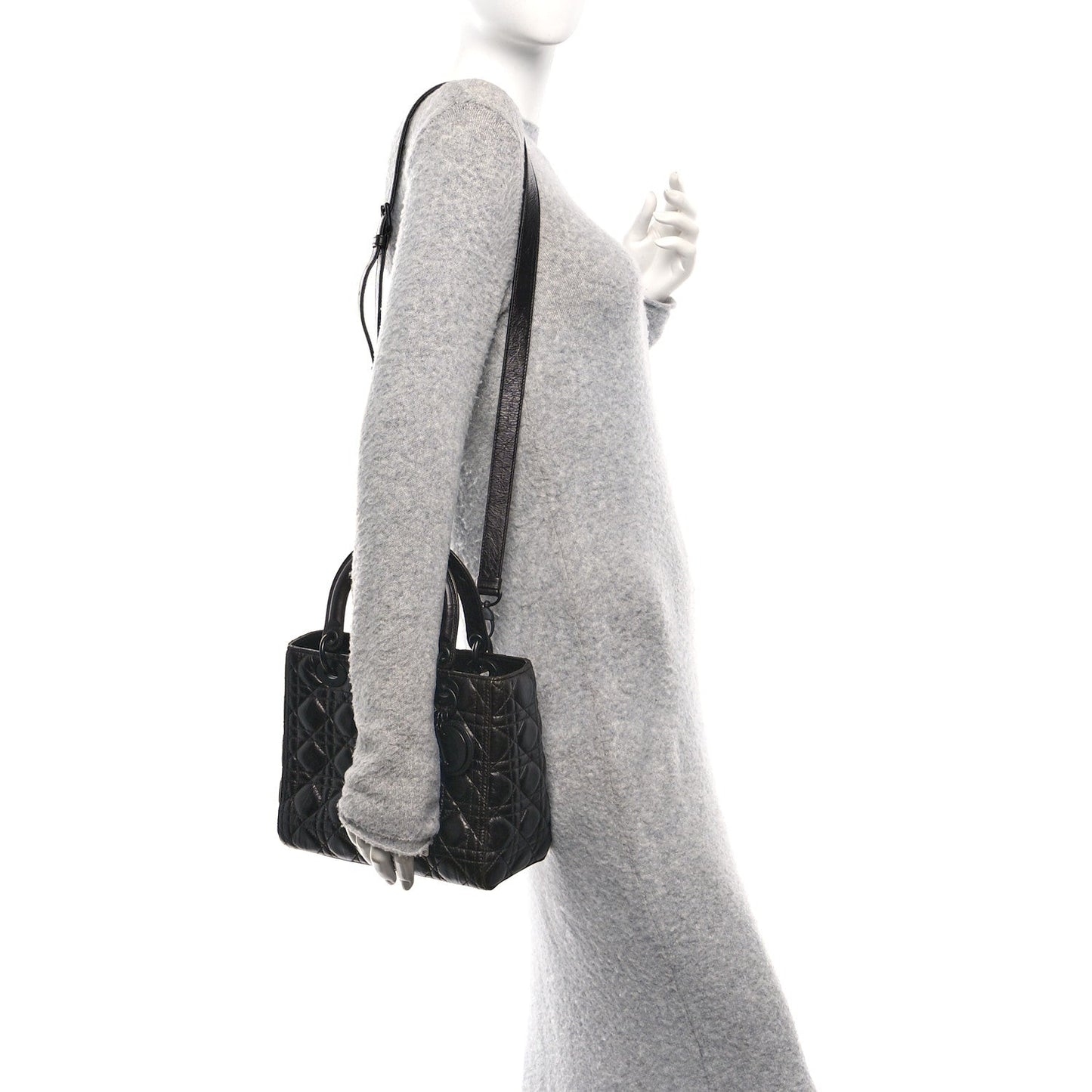 Crinkled Calfskin Cannage Medium Lady Dior Black