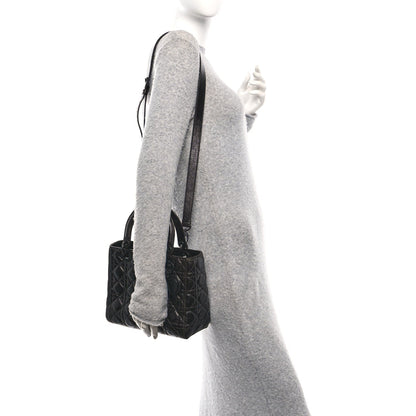 Crinkled Calfskin Cannage Medium Lady Dior Black