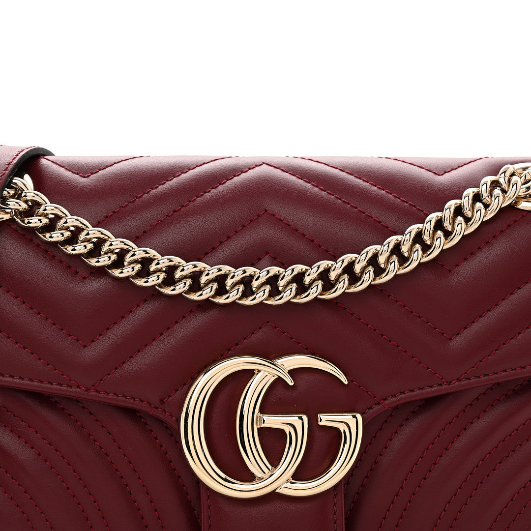 Calfskin Matelasse Small GG Marmont Shoulder Bag Rosso Ancora Red