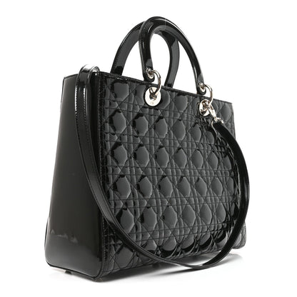 Patent Cannage Large Lady Dior Black