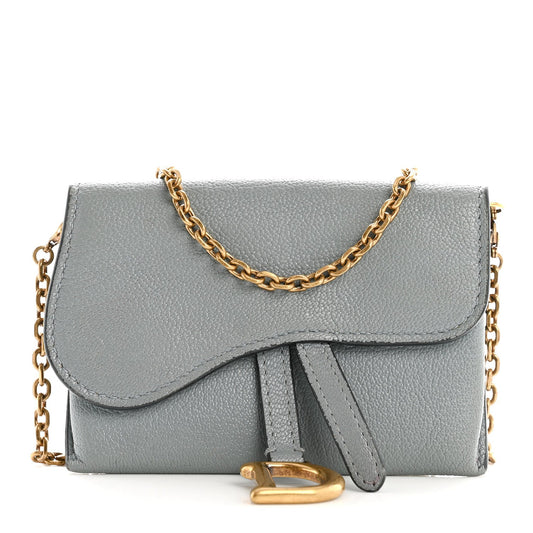 Goatskin Nano Saddle Chain Pouch Blue