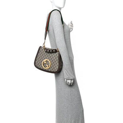 GG Supreme Monogram Textured Dollar Calfskin Web Medium Blondie Top Handle Shoulder Flap Bag Beige Ebony New Acero