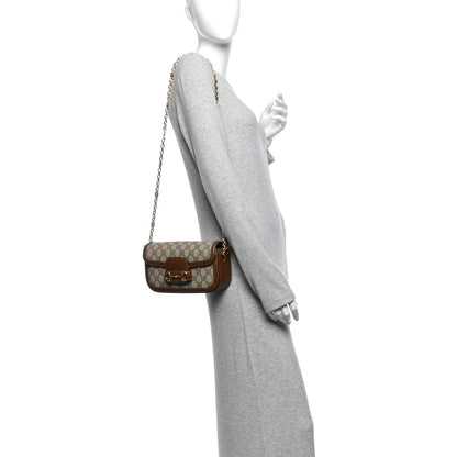 GG Supreme Monogram Small Horsebit 1955 Chain Shoulder Bag Beige Ebony Brown Sugar