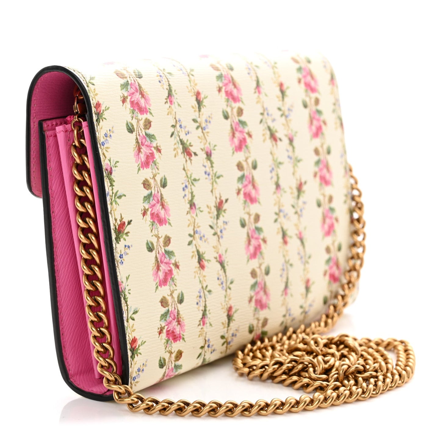 Calfskin Floral Print Mini Dionysus Chain Wallet Ivory Pink