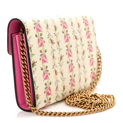 Calfskin Floral Print Mini Dionysus Chain Wallet Ivory Pink