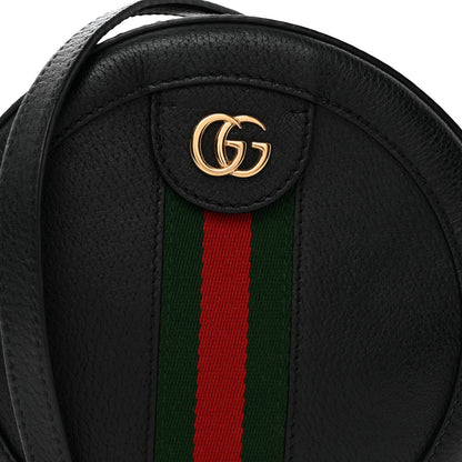 Grained Calfskin Web Mini Ophidia Round Shoulder Bag Black
